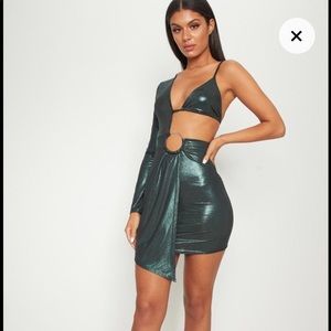 Pretty little thing green metallic dress